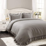 Lush Decor Reyna Ruffle Comforter Set - 3 Piece Cozy Ruffled Bedding Set - Timeless Elegance and Comfort for Bedroom - King, Gray Lush Decor