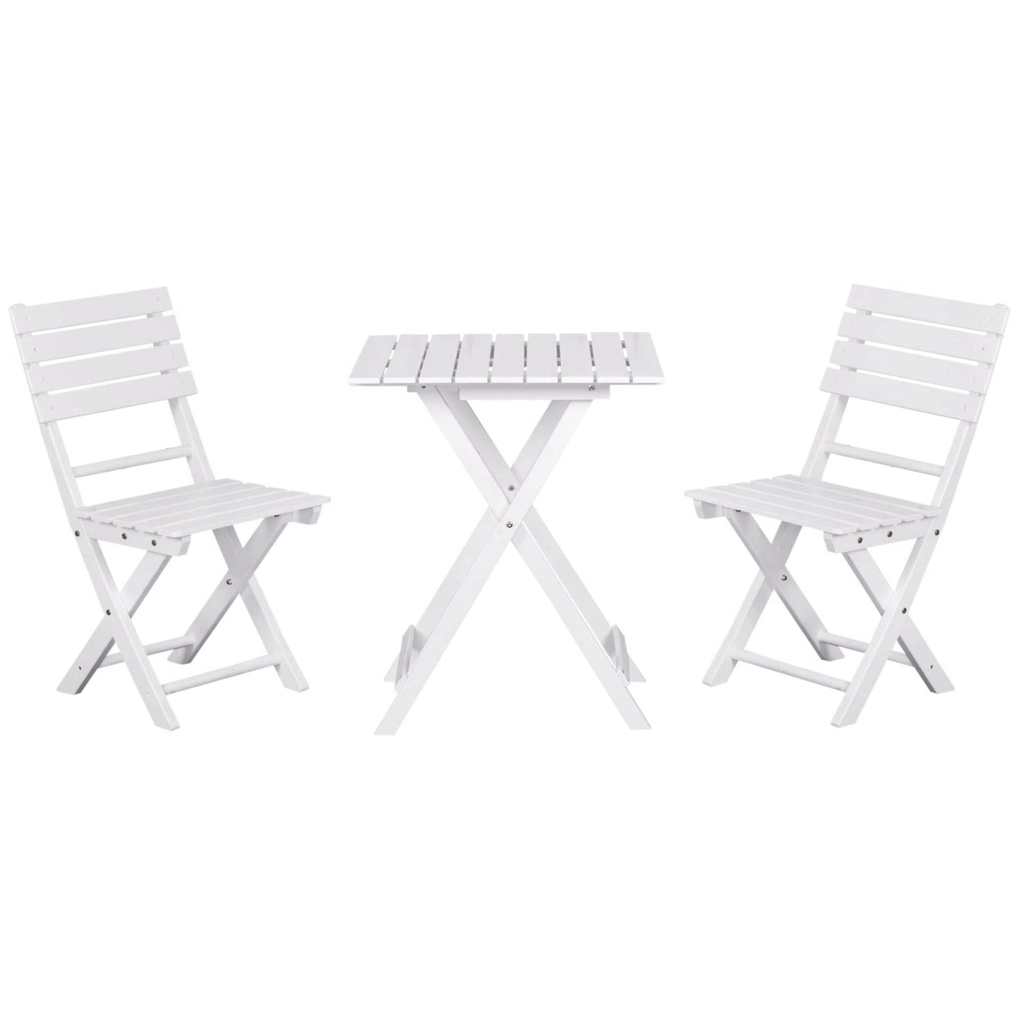 Outsunny 3 Piece Bistro Set, Wood Folding Outdoor Furniture with Table & Chairs for Backyard & Balcony, Square, White - WoodArtSupply