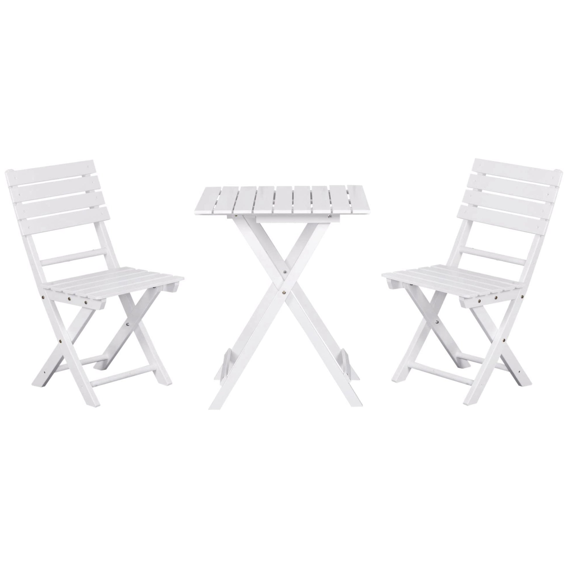 Outsunny 3 Piece Bistro Set, Wood Folding Outdoor Furniture with Table & Chairs for Backyard & Balcony, Square, White - WoodArtSupply