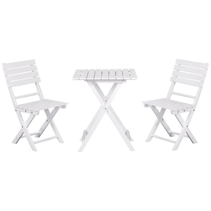 Outsunny 3 Piece Bistro Set, Wood Folding Outdoor Furniture with Table & Chairs for Backyard & Balcony, Square, White - WoodArtSupply