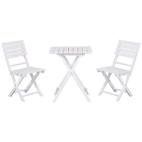 Outsunny 3 Piece Bistro Set, Wood Folding Outdoor Furniture with Table & Chairs for Backyard & Balcony, Square, White Outsunny
