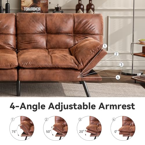 Vyfipt 71" Convertible Futon Sofa Bed,3-in-1 Faux Leather Fabric Futon Couch with Memory Foam, Modern Foldable Sleeper Loveseat for Small Spaces, Living Room,Office & Apartment,Brown Vyfipt