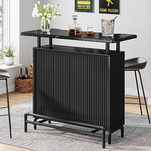 Tribesigns Modern Industrial Home Bar Table with Storage Shelf and Faux Marble Top