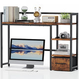 Marbrasse Desk Shelf with Drawer, 40" Desk Hutch for Computer Monitor, Wooden Desktop Bookshelf Storage Rack for Home Office Dorm - Dark Brown Marbrasse