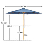CASUNER 9FT Bamboo Table Umbrella Patio Outdoor Umbrella Market Round Umbrella with Pulley Lift Windproof & Waterproof, 8 Ribs with Polyester Cover for Garden, Deck, Pool, lawn, Backyard (NAVY) CASUNER