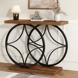 knoworld 39.4" Console Table, Industrial Entryway Table with Anti-Tilt Design, Narrow Wood Accent Sofa Table Behind Couch with Double Circle Base for Entryway, Living Room, Hallway, Foyer knoworld