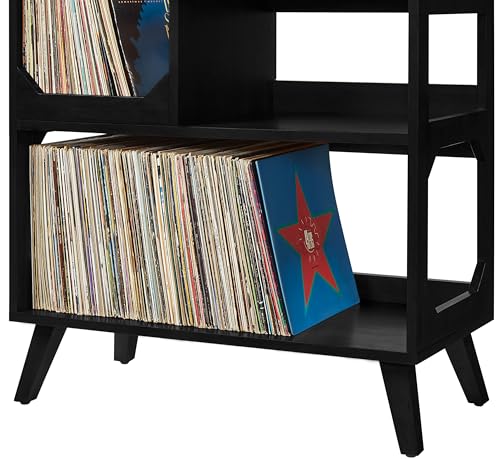 Crosley Furniture Asheville Mid-Century Modern Media Console Record Player Stand, Storage for Vinyl Records, Medium, Black Crosley Furniture