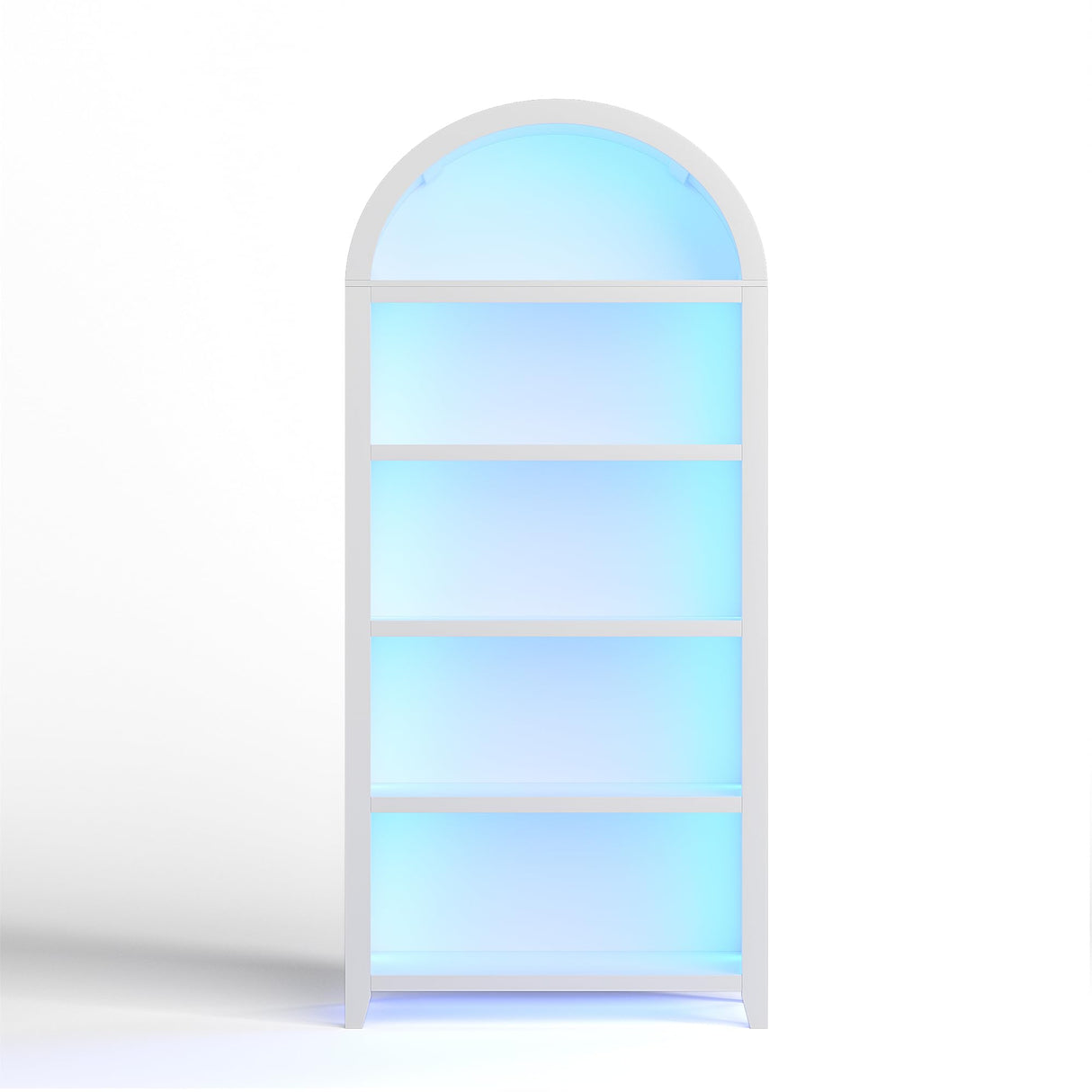 SKKTKT Arch Bookcase - 5 Tiers Bookshelf with 3 Colors LED Sensor Lights and Thickened Wooden Design Display Shelf for Lego Books Bathroom Living Room - Ideal Gift (White) SKKTKT