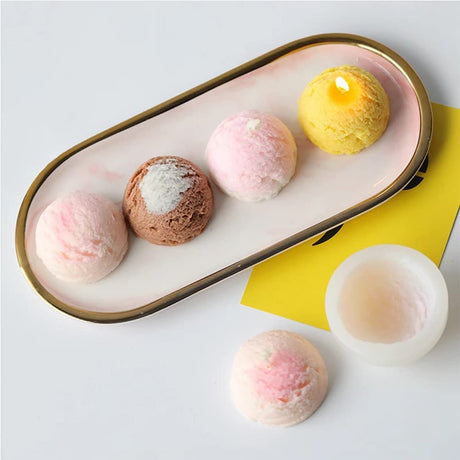 5 Pcs Candle Making Mold, 3D Ice Cream Ball Shape Candle Molds 2 Pcs with Chocolate Shape Molds, 3D Fruit Shape Silicone Fondant Mold for DIY Wax Candle, Soap, Cake Cupcake Topper Decoration FAURAPMNG