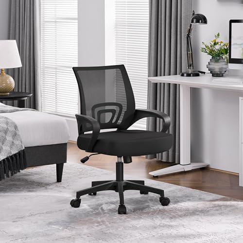 Yaheetech Mid-Back Mesh Office Chair Adjustable Ergonomic Computer Task Chair Swivel Rolling with Lumbar Support Armrest for Home Office Work Study, Black Yaheetech