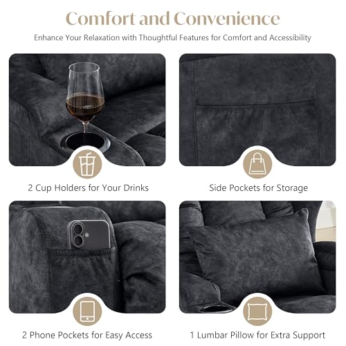 Power Swivel Rocker Recliner Chair for Adults, Dual-Motor Power Recliner with Independent Back & Footrest, Massage & Heat, 3-Sided Lights, USB, Cup Holder, Glider Rocking Chair for Living Room, Gray
