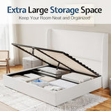 Jocisland Queen Size Bed Frame Lift Up Storage Bed Linen Upholstered Bed Frame with Hydraulic Storage/Wingback Headboard/No Box Spring Needed/White Jocisland