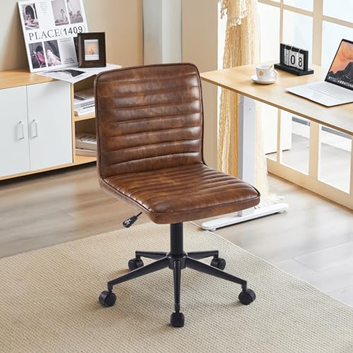 Furnimart Armless Office Desk Chair Task Chair Faux Leather Upholstered Task Chair Teen Desk Chair Mid-Back 360° Swivel Adjustable Small Chair (Leather-DustYellow) Furnimart