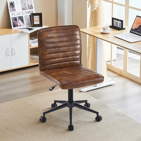 Furnimart Armless Office Desk Chair Task Chair Faux Leather Upholstered Task Chair Teen Desk Chair Mid-Back 360° Swivel Adjustable Small Chair (Leather-DustYellow) Furnimart
