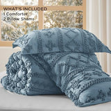 Bedsure Tufted Boho Comforter Set Queen Size - Dusty Blue Boho Bed Set, GentleSoft™ 3 Pieces Farmhouse Shabby Chic Embroidery Bedding, Gifts for Woman, Soft Jacquard Queen Comforter for All Seasons Bedsure