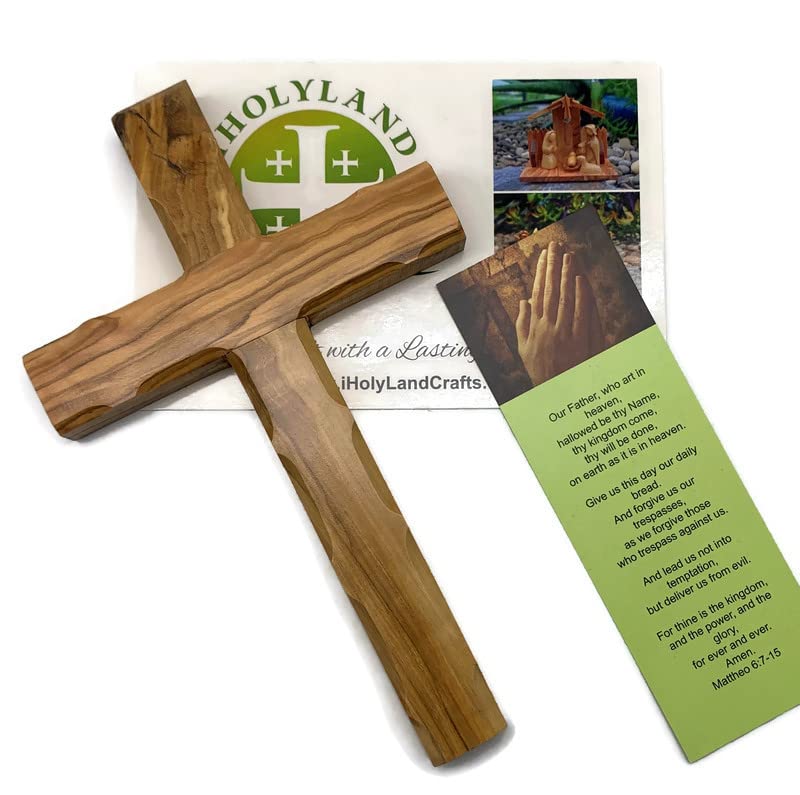 Olive Wood Wall Cross from Bethlehem, Wall Hanging Wooden Cross, confirmation cross gift, Baptism Gifts, Holy Wall cross, Hand Made religious décor Cross From the Holy Land (Medium Cross 6.2" - WoodArtSupply