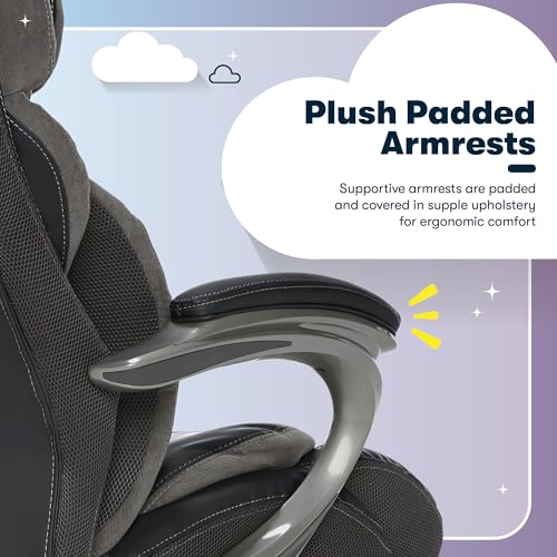 Serta Jackson Big and Tall Executive Home Office Chair with Smart Layers Technology, Wide Seat Cushion, Modern Comfy DeskChairs with Rolling Swivel Wheels, Bonded Leather, Black Serta