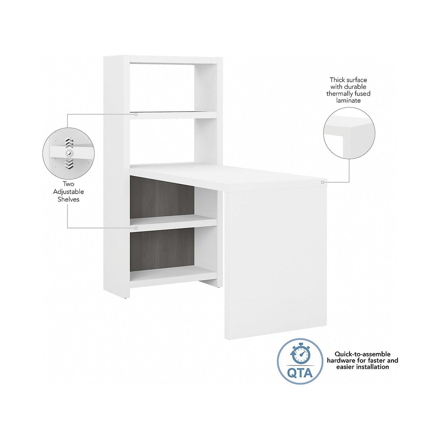 Office by kathy ireland Echo 4-Shelf 56-inch H Bookcase Desk, Pure White/Modern Gray (KI60507-03) - WoodArtSupply