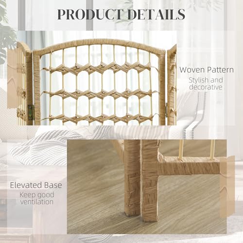 HOMCOM 8 Panel Room Divider, Folding Privacy Screen, 5.6' Room Separator, Wave Fiber Freestanding Partition Wall Divider, Natural HOMCOM