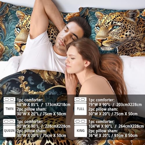Raphus cucullatus Gold Cheetah Comforter Set King,Tropical African Animal 3D Leopard Bedding Black Bed,Gold Rose Quilt Bedding Cheetah,Leopard King Size Quilt Set Raphus cucullatus