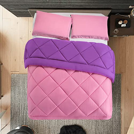 Elegant Comfort Reversible 3-Piece Comforter Set All Season, Ultra Soft, Down Alternative Comforter, Twin, Pink/Purple Elegant Comfort