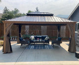 12’ x 16’ Hardtop Gazebo Outdoor Aluminum Wood Grain Gazebos with Galvanized Steel Double Canopy for Patios Deck Backyard,Curtains&Netting by domi outdoor living domi outdoor living