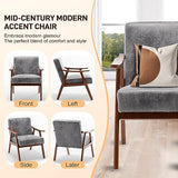 Furnimart Grey Accent Chair, Mid Century Modern Living Room Chair with Wood Frame, Comfy Armchair Wingback Chair for Office Study Vanity Bedroom Waiting Room Furnimart