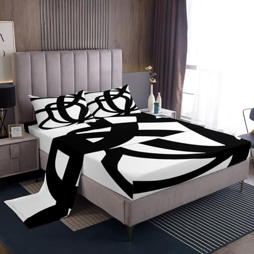 jejeloiu Stripe Line Sheet Set King Size Kids Geometric Sheets with Deep Pocket Fitted Sheet for Boys Girls Teens Black and White Bed Sheets Set Breathable Abstract Bedding Room Decor Modern Art jejeloiu
