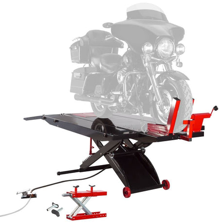 Black Widow Extra-Wide Pneumatic ProLift Motorcycle Scissor Lift Table 1,500 lb. Maximum Capacity with 31.25" Maximum Lift Height Black Widow
