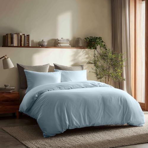 Seragio Duvet Cover Set – Lightweight & Breathable 100% Cotton Single-Layer Fabric, Tie Closure Duvet Cover + 2 Pillowcases, Machine Washable, 6 Colors,No Duvet Insert Included (Blue, Queen) Seragio