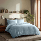 Seragio Duvet Cover Set – Lightweight & Breathable 100% Cotton Single-Layer Fabric, Tie Closure Duvet Cover + 2 Pillowcases, Machine Washable, 6 Colors,No Duvet Insert Included (Blue, Queen) Seragio