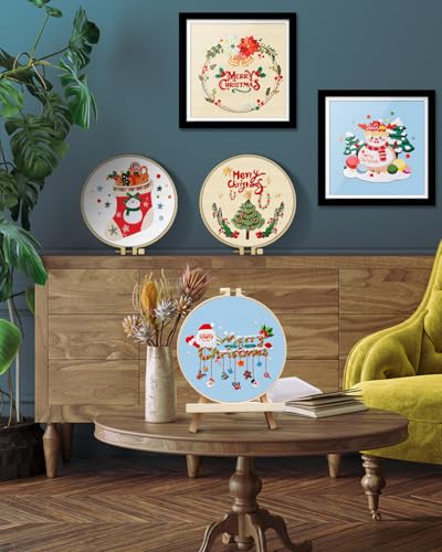 TINDTOP Christmas Embroidery Kit for Adult, 5 Pack Embroidery DIY Starter Kit, with Stamped Patterns, Hoop, Tools, Colorful Threads with Needles, Instructions TINDTOP