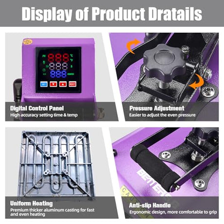 BetterSub Heat Press Machine 15x15 Inch, Digital Slide Out Drawer Heat Press for T-Shirts, 1000W Heat Press Machine for DTF, Sublimation, HTV Transfers, with LCD Control Panel & Pressure Adjustment BetterSub