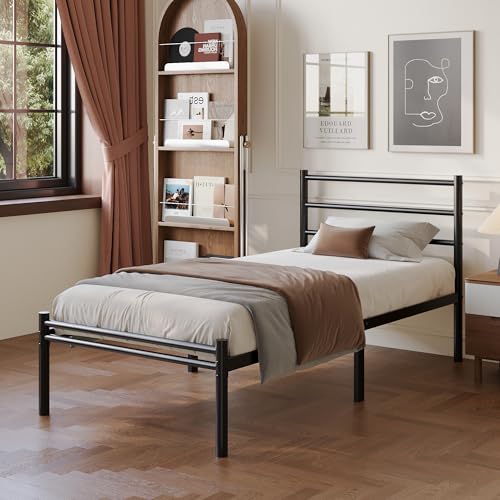 Yicensen Twin Bed Frames with Headboard and Footboard, 14 Inch Metal Platform Twin Size Bed Frame with Steel Slat Support, No Box Spring Needed, Noise Free, Easy Assembly, Black Yicensen