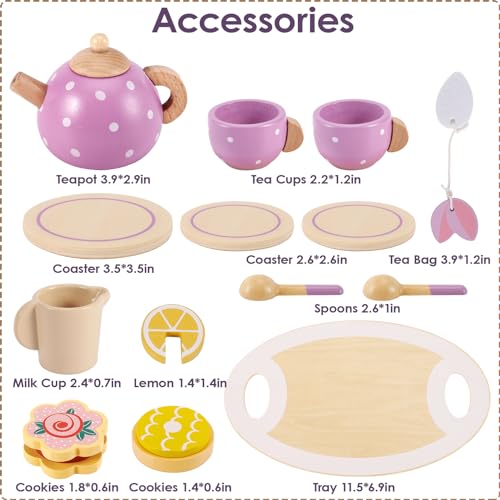 BUYGER Wooden Tea Party Set for Toddler Little Girls 3-5 with Teapot Tea Cup Set Wooden Play Food Toy Kitchen Accessories for Kids Girls Children Boys Toddler… Buyger