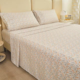 Viviland Floral Full Sheet Set - 4 Piece Vintage Light Orange Flower Patterned Bed Sheets - Soft, Breathable Microfiber Sheets with Deep Pocket, Non-Slip Fitted Sheets & Pillowcases Viviland