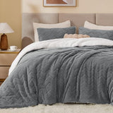 BEDELITE Fluffy Queen Comforter Set - Super Soft Sherpa Grey Comforter for Queen Size Bed, Luxury Warm Bedding Set for Winter, Fuzzy Bed Set 3 Pieces (1 Comforter, 2 Pillowcases) BEDELITE
