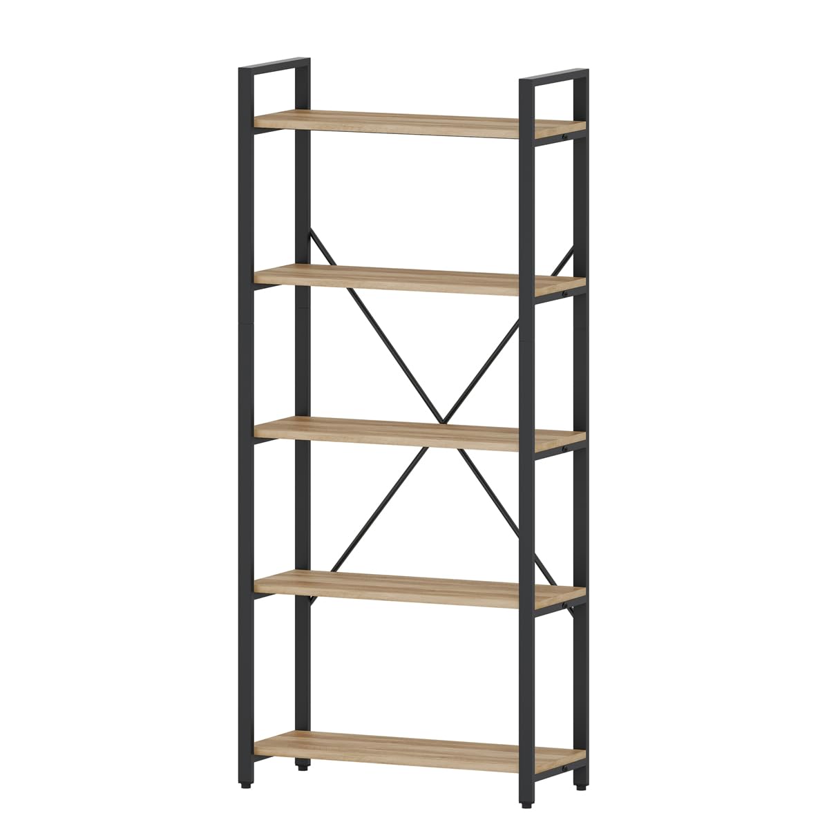 FATORRI 5-Tier Rustic Oak Industrial Bookshelf – Stylish Wood and Metal Etagere Bookcase FATORRI