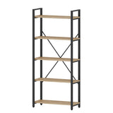 FATORRI 5-Tier Rustic Oak Industrial Bookshelf – Stylish Wood and Metal Etagere Bookcase FATORRI
