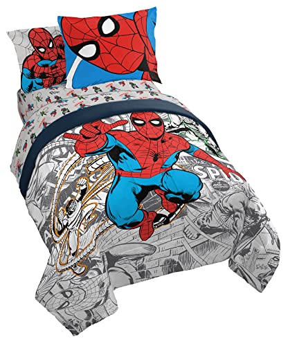 Marvel Spiderman Spidey VS 5 Piece Twin Size Bed Set - Includes Comforter & Sheet Set Bedding - Super Soft Fade Resistant Microfiber (Official Product) Jay Franco