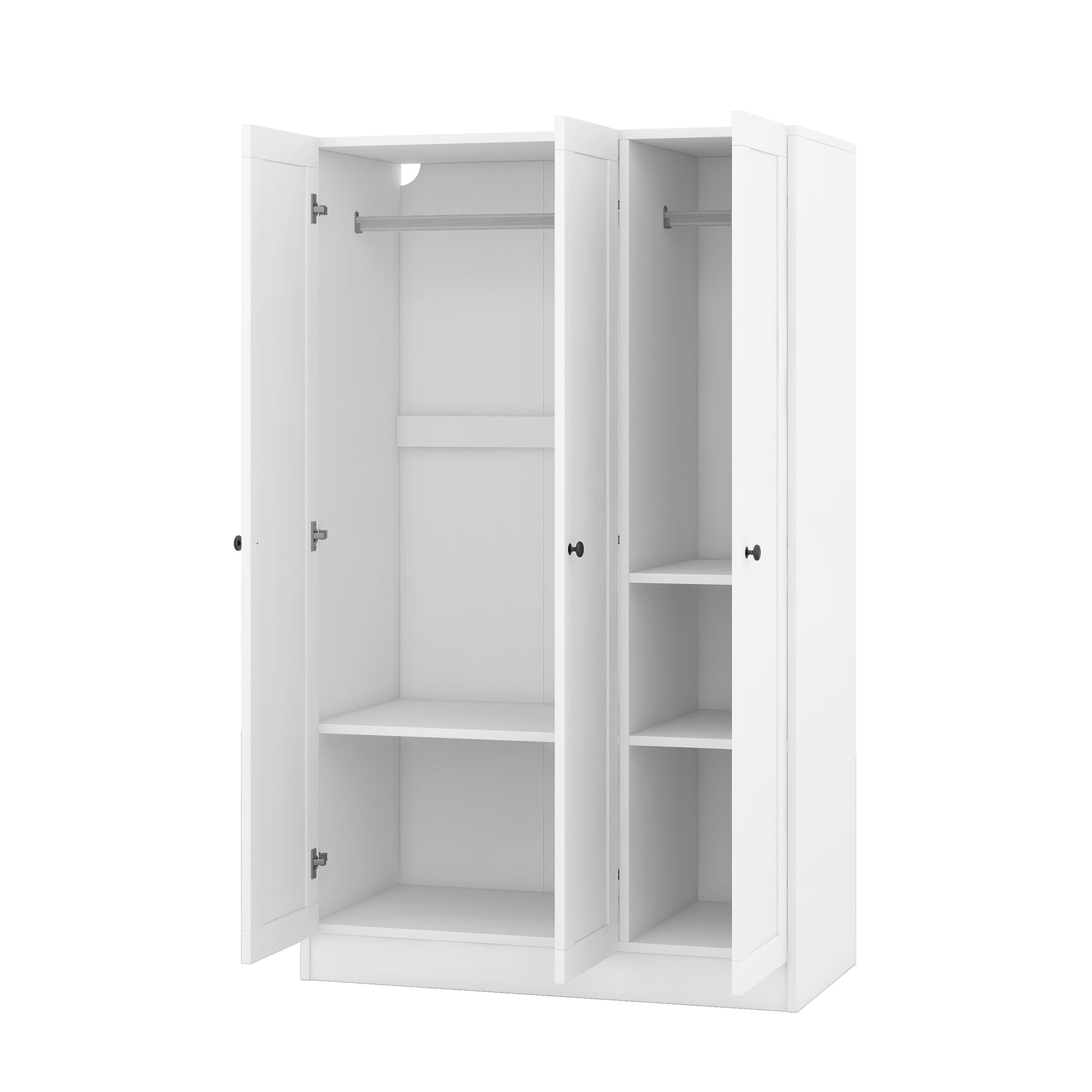 Merax 3 Doors Wardrobe Cabinet Closet with Storage Shelves and Hanging Rail for Clothes, Bedroom Organizer, White - WoodArtSupply