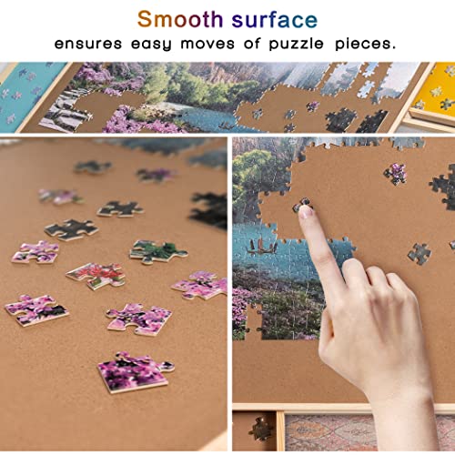 Tektalk Wooden Jigsaw Puzzle Table with Dustproof Cover，Plateau Portable Puzzle Board with 6 Colorful Sliding Drawers (Up to 1500 Pieces) - WoodArtSupply