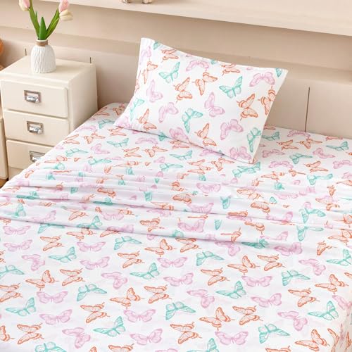 MICORAL Kids Twin Sheet Set Butterfly, 3 Pieces Sheets for Boys & Girls, Soft Printed Microfiber Bed Sheets, Deep Pocket Cozy Toddler Bedding Set MICORAL