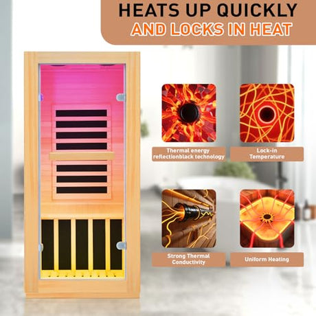 Lamar Far Infrared Sauna with Red Light Therapy, Low EMF Personal Home Sauna, 10-Color Light Therapy, Bluetooth Speakers - Indoor Luxury Spa for House and Gym Lamar