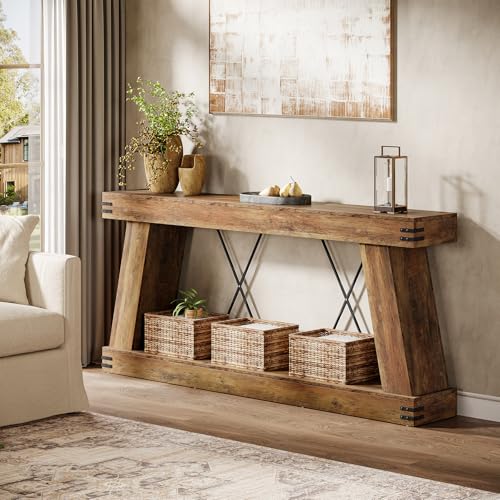 Tribesigns 70.9" Farmhouse Console Table, Long Sofa Table Behind Couch with Storage, Narrow Wooden Console Station, Industrial Rustic Entryway Furniture for Hallway, Entry, Living Room, Brown Tribesigns