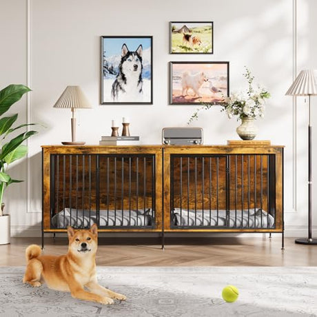 Garvee XL Dog Crate Furniture for 2 Dogs, Heavy Duty Double Dog Crates for Medium/Large Dogs, Dog Kennel Furniture Indoor As TV Stand, Extra Large 78.74" w, Rustic Brown Garvee