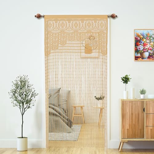 YaoYue Macrame Lace Door String Curtain for Doorways,Room Divider Doorway Hippie Window Panel Room Divider Wall Closet Curtains for Bedroom Closet Door Drapes (35×79in/90×200cm,Champagne) YaoYue
