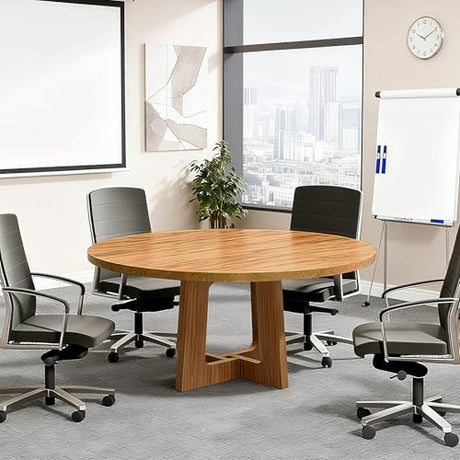 47-Inch Round Conference Table Wooden Wood Base, Modern Wooden Conference Table for 4-6 People, Easy Assembly Boardroom Table (Natural) TMGSK