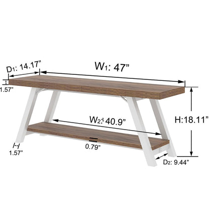 LVB Rustic Entryway Bench, Farmhouse Wood Indoor Shoe Bench with Storage in Bedroom End of Bed, Industrial Metal Foyer Shoe Rack Bench Seating for Hallway Living Dining Room, White Rustic Oak - WoodArtSupply