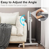 PUNCIA 90°Tiltable Small Standing Desk with Stoppers Mobile Rolling Laptop Table on Wheels Pneumatic Adjustable Height Computer Workstation Stand Up Cart Bedside Overbed Table for Home Office White PUNCIA